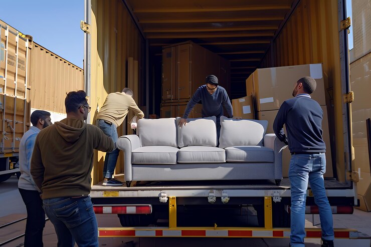 شراء الاثاث المستعمل غرف نوم مطبخ مكيفات والاجهزة الكهربائيه حي اليرميوك 0554883326 2 four men loading couch into semi trailer 1352884 16266 1