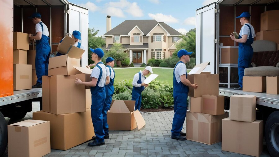 افضل شركة نقل اثاث في 2025 حي المصيف خصم 50٪ - 0554883326 4 professional movers doing home relocation 926199 3071893