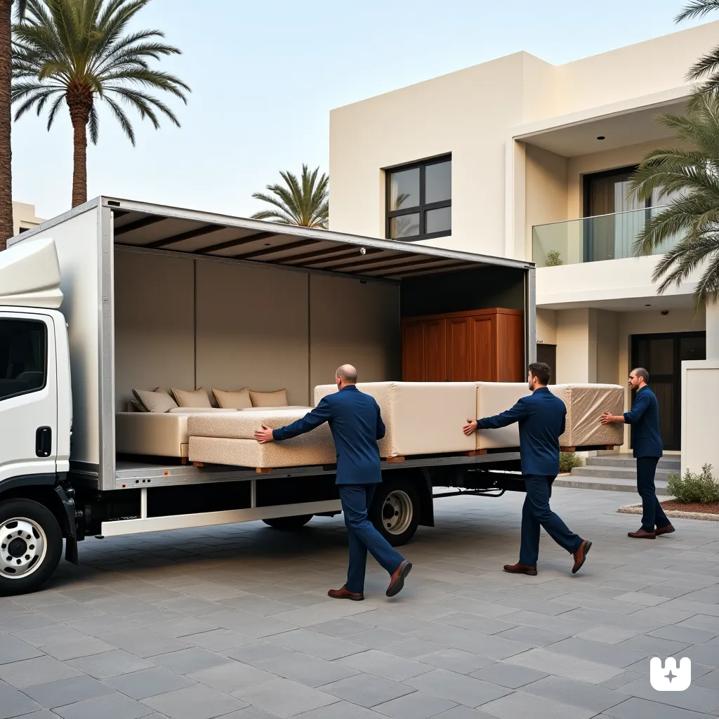 A well equipped moving truck parked in front o. 10