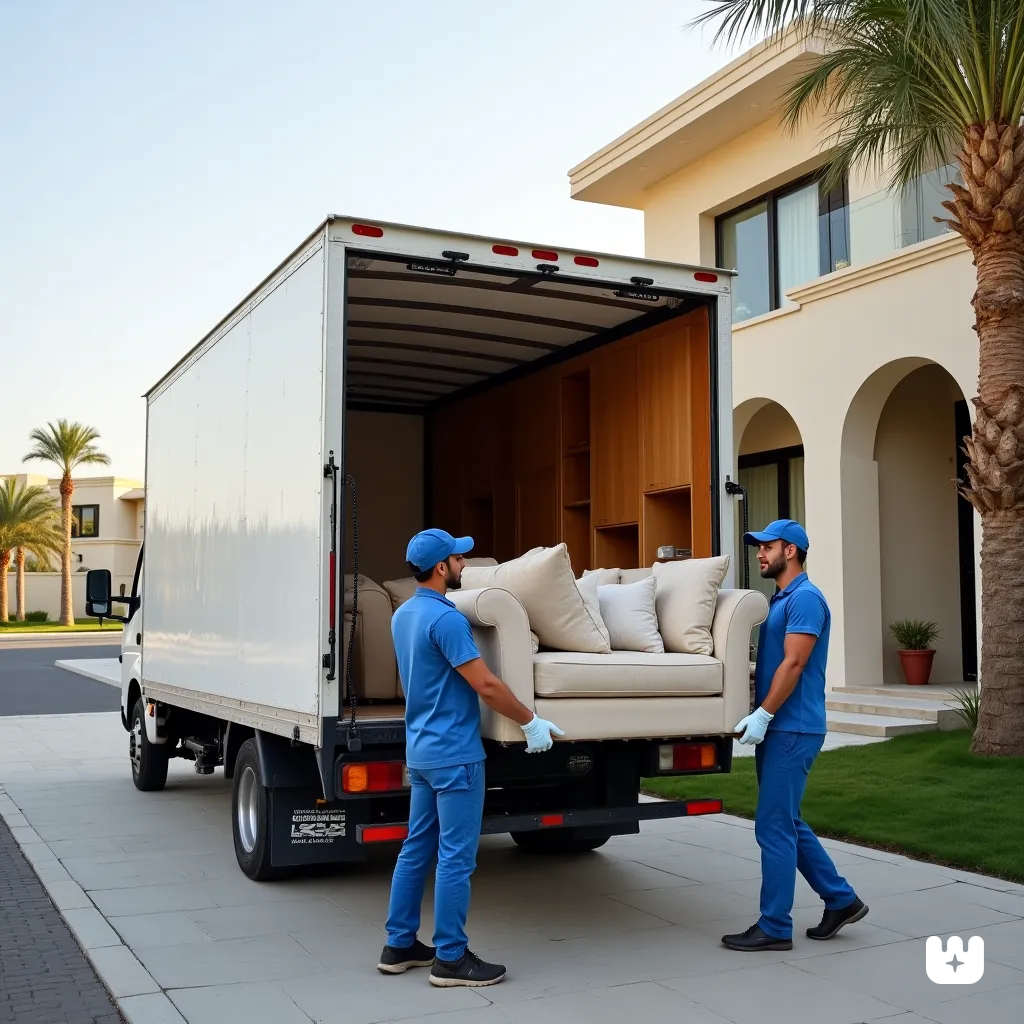 A well equipped moving truck parked in front o. 14